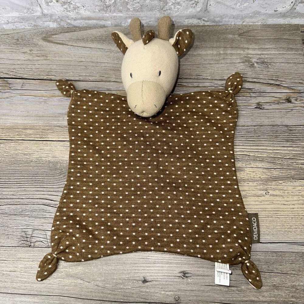 Demdaco Giraffe knotted  Security Blanket Brown Polka Dots Lovey 3724